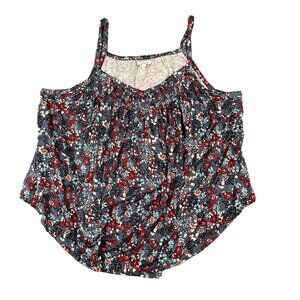 Maurices Womens 1X Blue Floral‎ Asymmetrical Hem Spaghetti Strap Tank Top NWOT